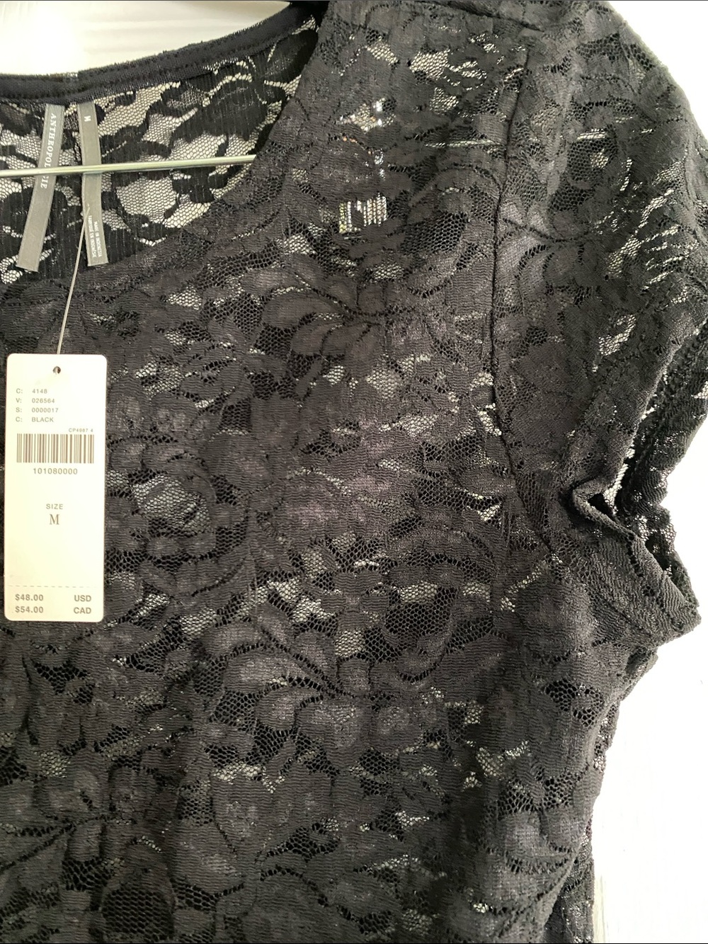 Anthropologie Black Lace Short-Sleeve Top - Picture 2 of 3